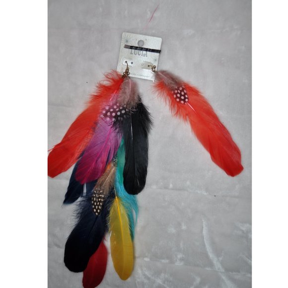 Bohemian feather earring Lightweight Fancy style. Long Handmade Retro Vintage - Picture 7 of 8